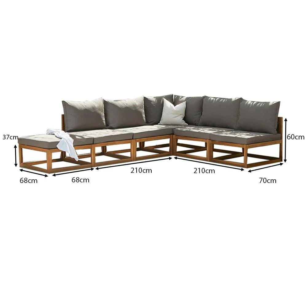 Rowan Natural 6 Seater Garden Wooden Chaise Corner Sofa Set - Image 6