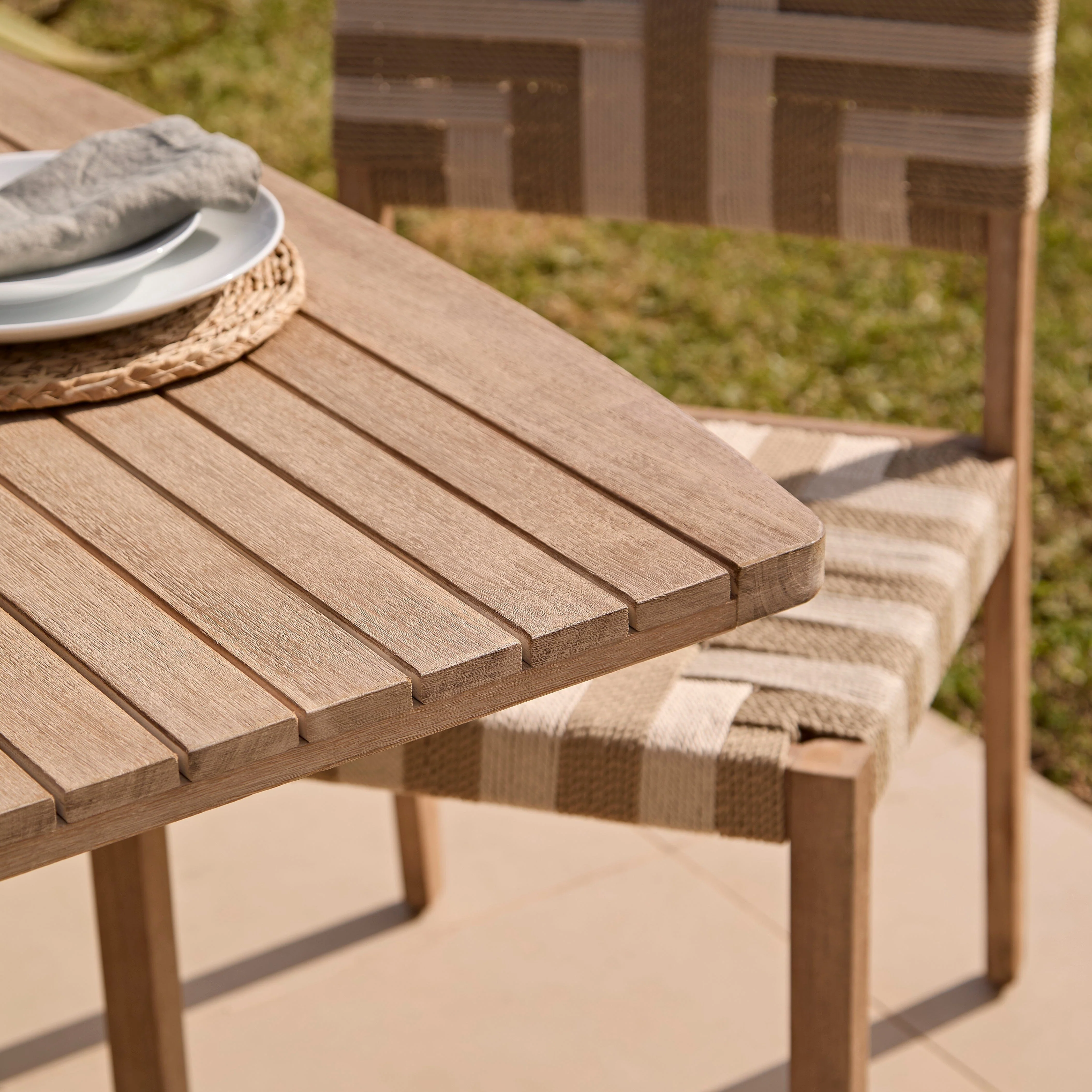 Saffron 6 Seater Extending Wooden Garden Dining Set with Saffron Natural/Beige Chairs - Image 8