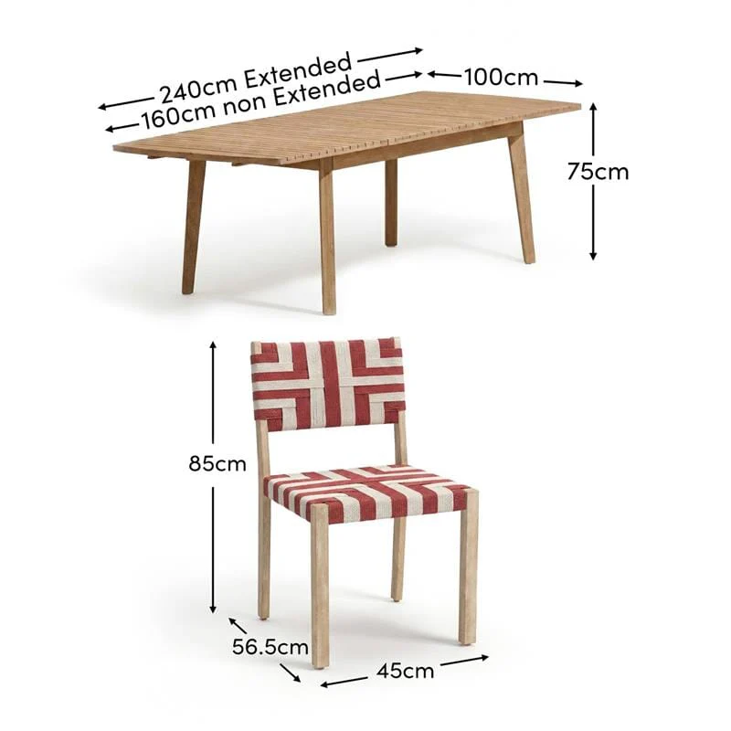 Saffron 6 Seater Extending Wooden Garden Dining Set with Saffron Paprika/Beige Chairs - Image 13