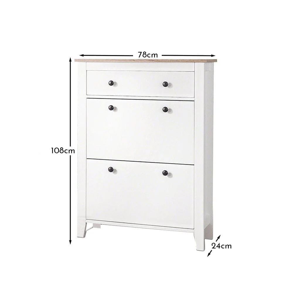 Sandhurst Shoe Cabinet - 3 Door - White & Oak Effect - Image 4