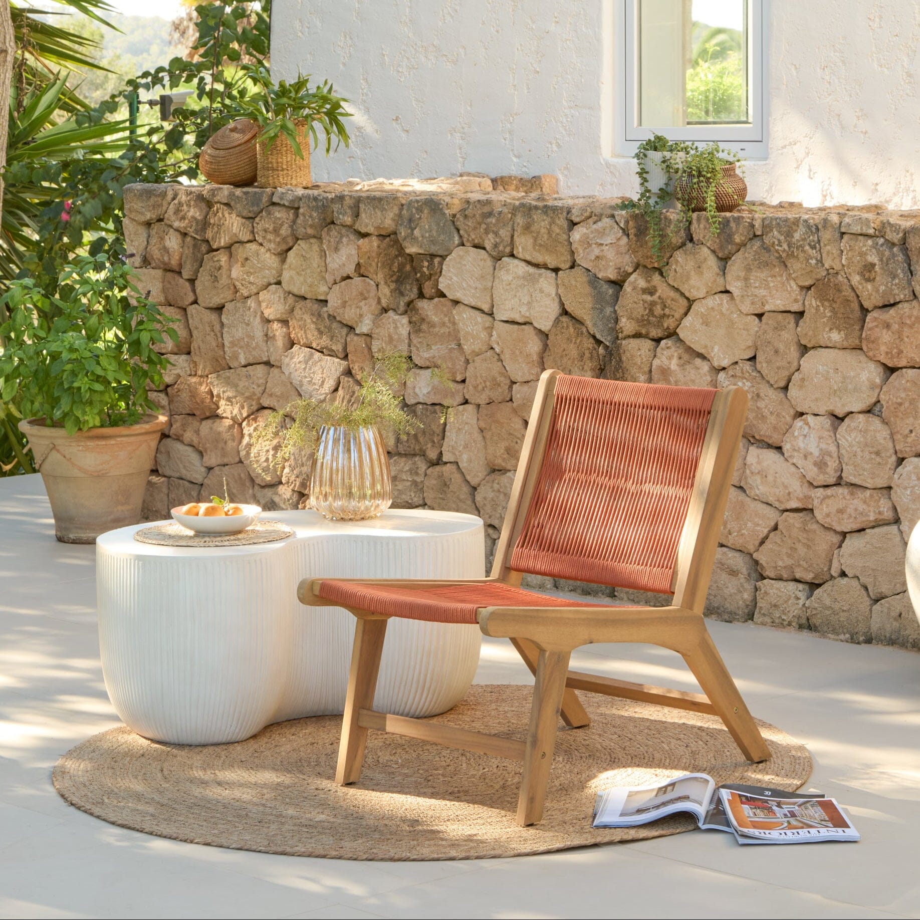 Seren White Acacia Occasional Garden Chair - Burnt Orange Rope