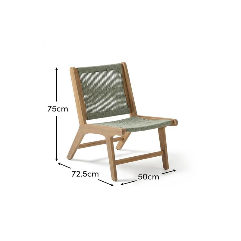 Seren White Acacia Occasional Garden Chair - Mottled Green Rope - Image 8