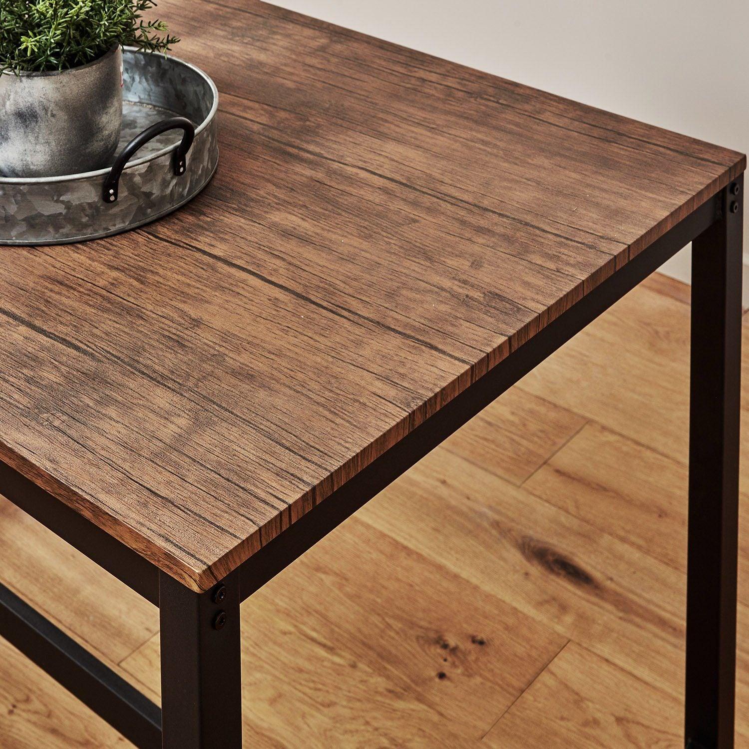 Sheffield Rich Oak Dining Table Set - 4 Seater - 1 Sheffield Bench & 2 Stools - Matte Black Legs - Image 4