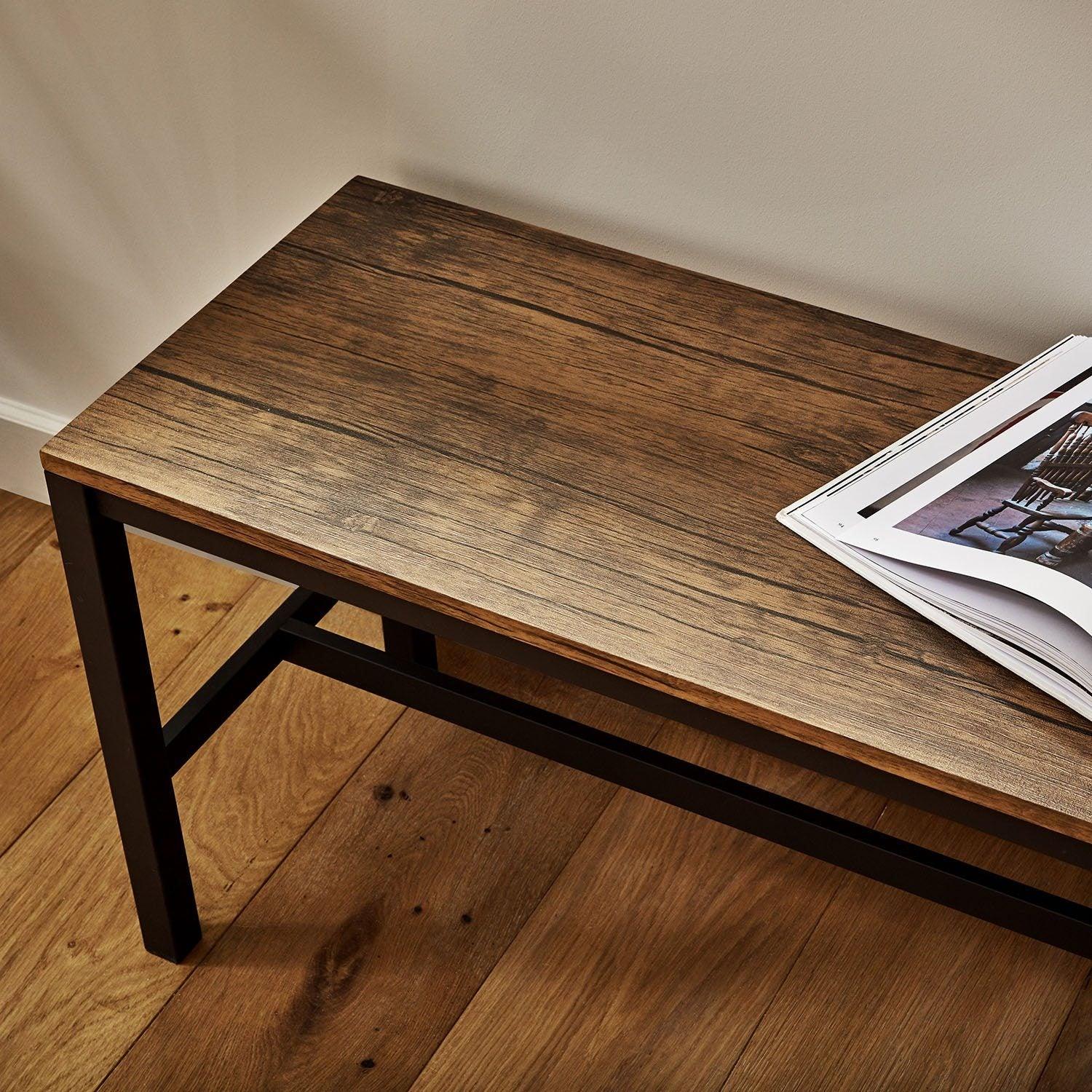 Sheffield Rich Oak Dining Table Set - 4 Seater - 1 Sheffield Bench & 2 Stools - Matte Black Legs - Image 8