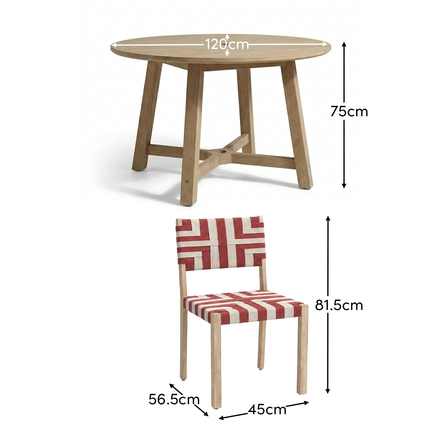 Shiro 4 Seater Round Wooden Garden Dining Set with Saffron Paprika/Beige Dining Chairs - Image 10