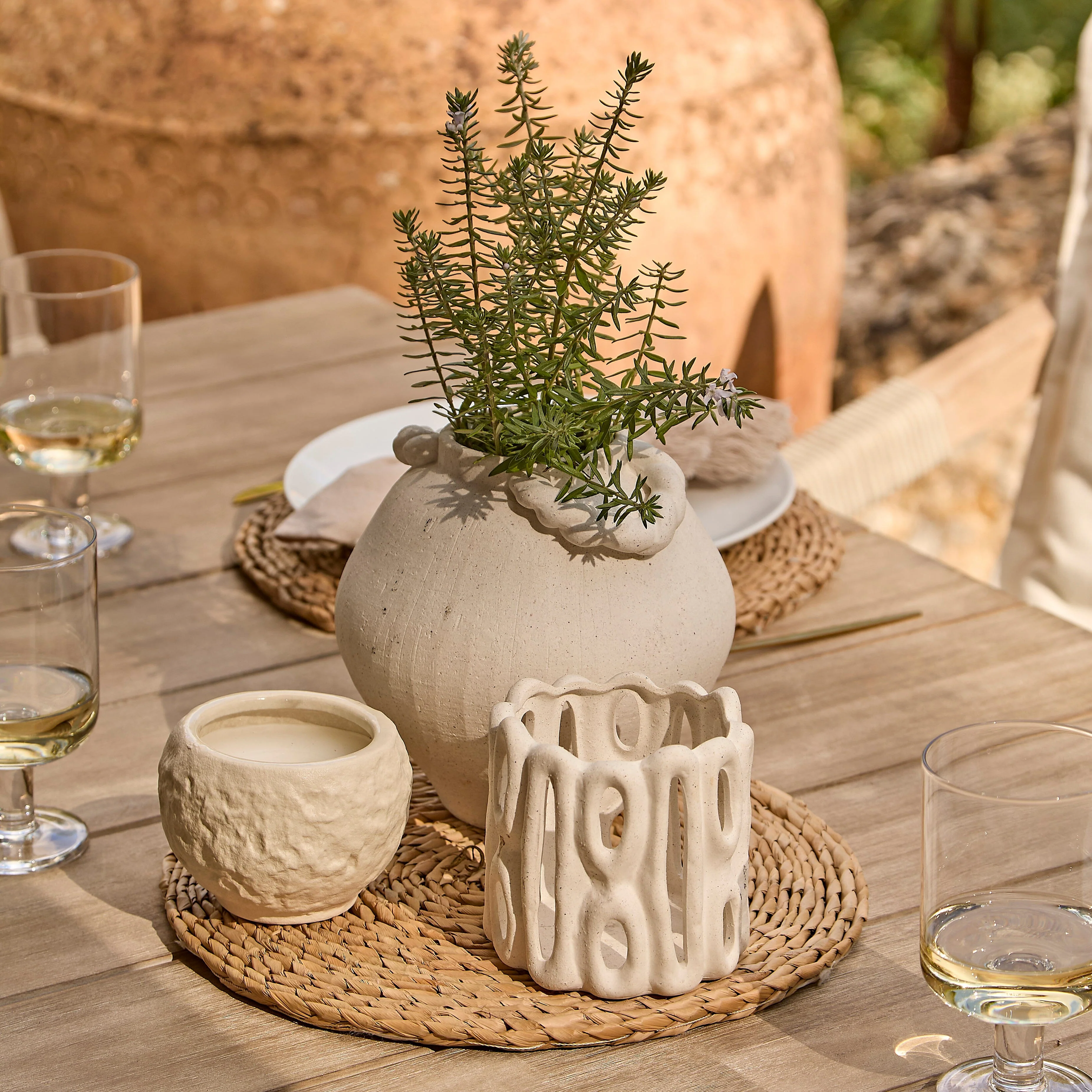 Shiro 6 Seater Wooden Garden Dining Set with 2 Shiro Benches & 2 Shiro Chairs - Beige Rope - Image 7