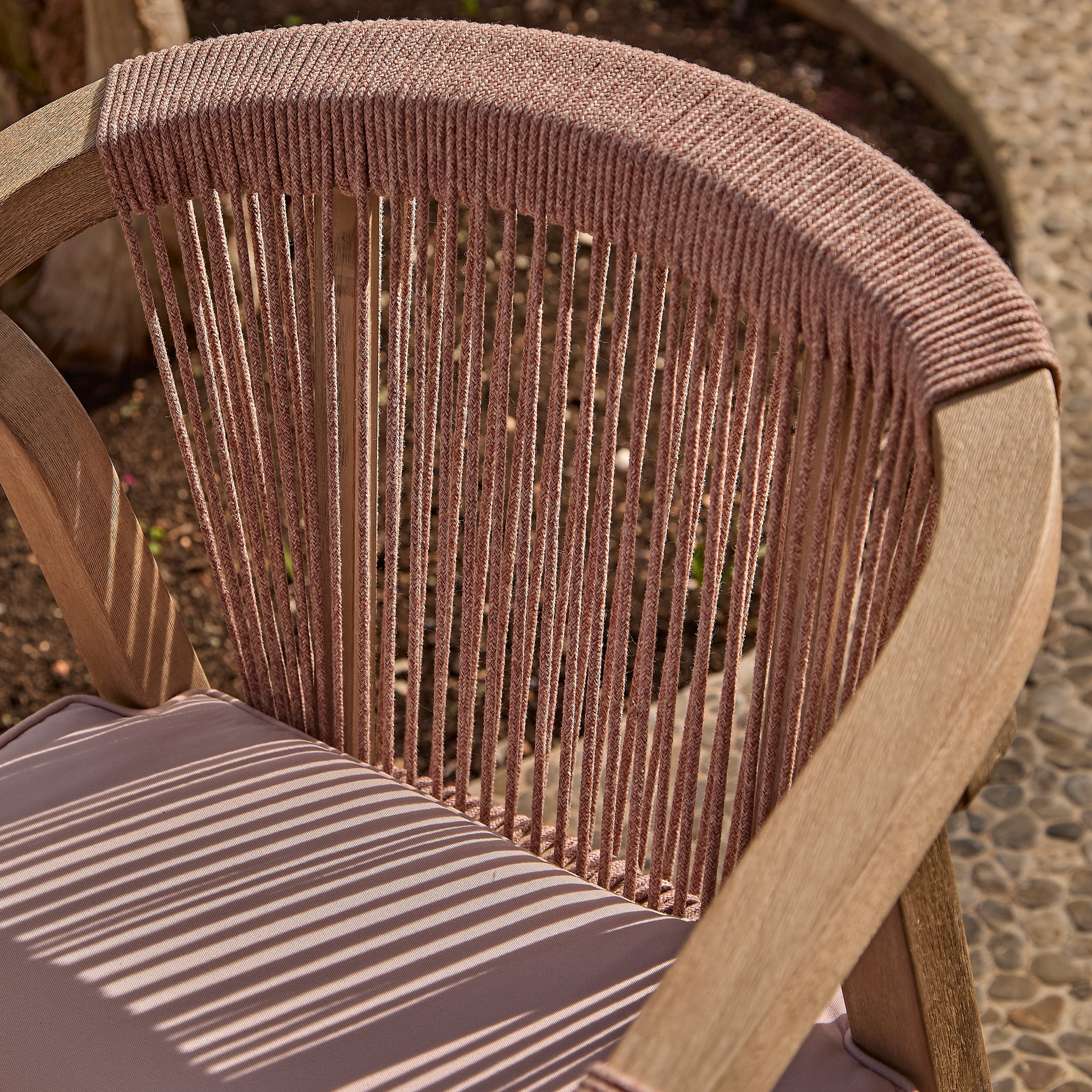 Shiro 6 Seater Wooden Garden Dining Set with Shiro Pink Rope Dining Chairs - 180cm - Image 5