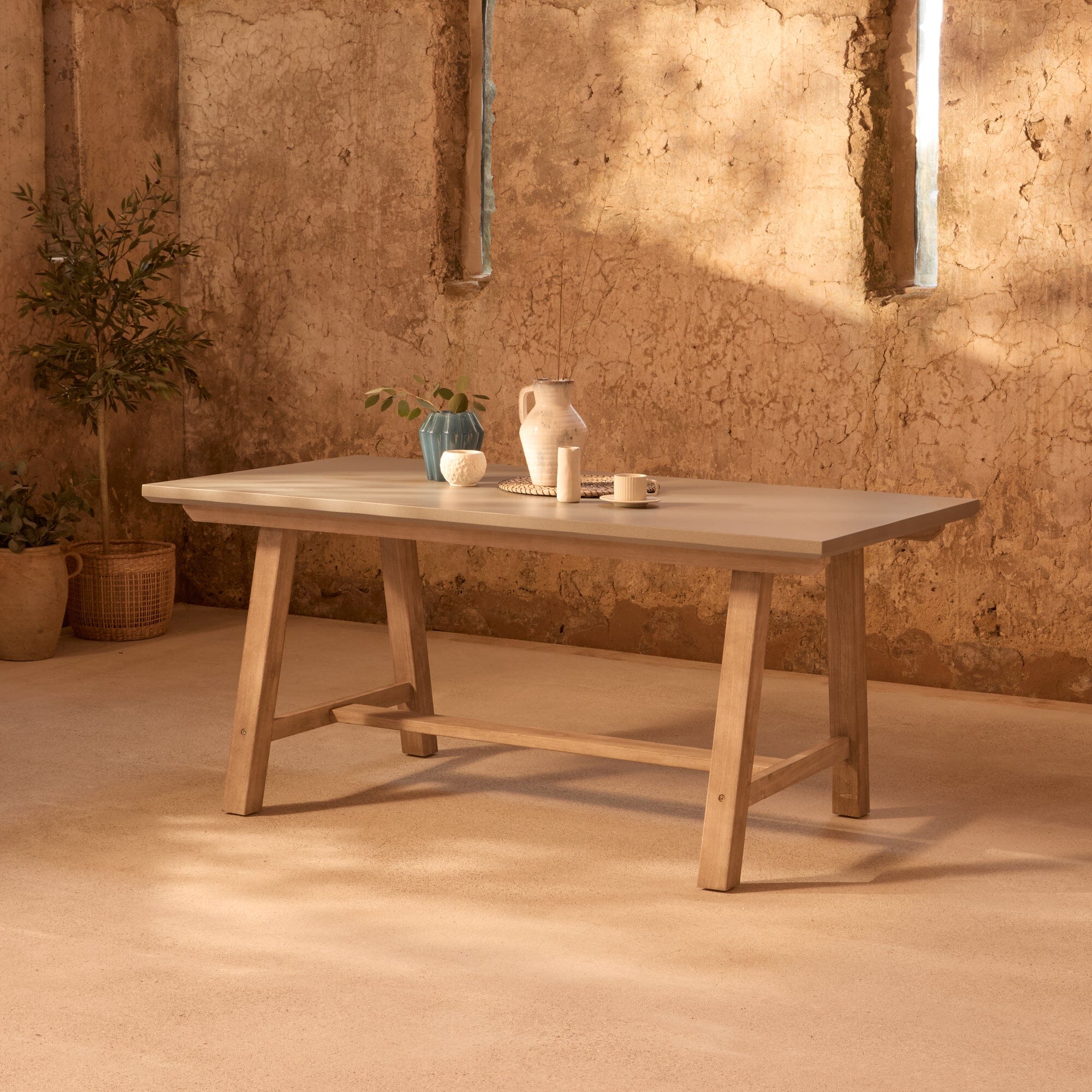 Shiro 6 Seater Pale Grey Garden Dining Set with 2 Charlotte Benches - Image 3
