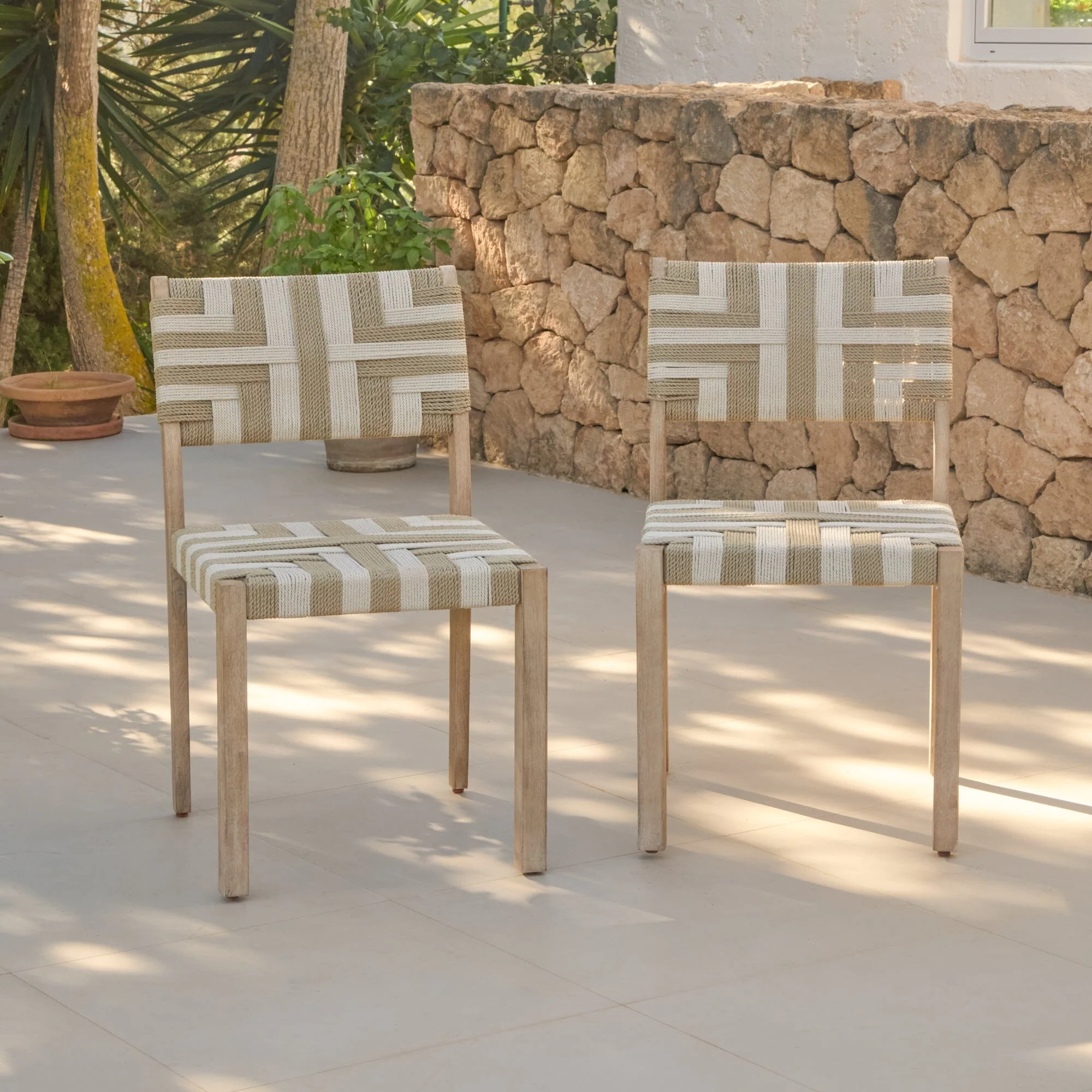 Shiro 6 Seater Round Wooden Garden Dining Set with Saffron Dining Chairs - Natural/Beige - Image 3