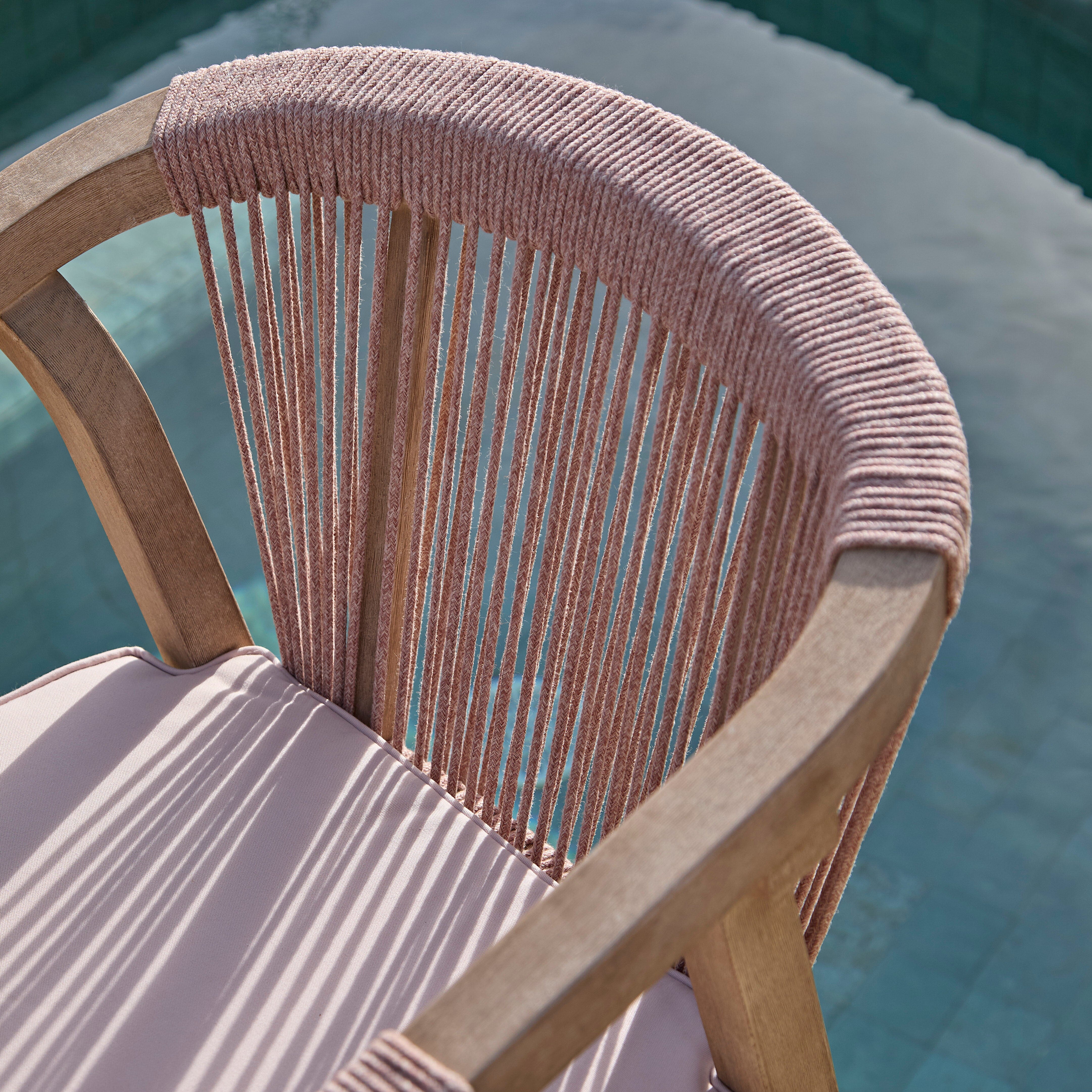Shiro 4 Seater Round Wooden Garden Dining Set with Shiro Pink Rope Dining Chairs - 120cm - Image 4