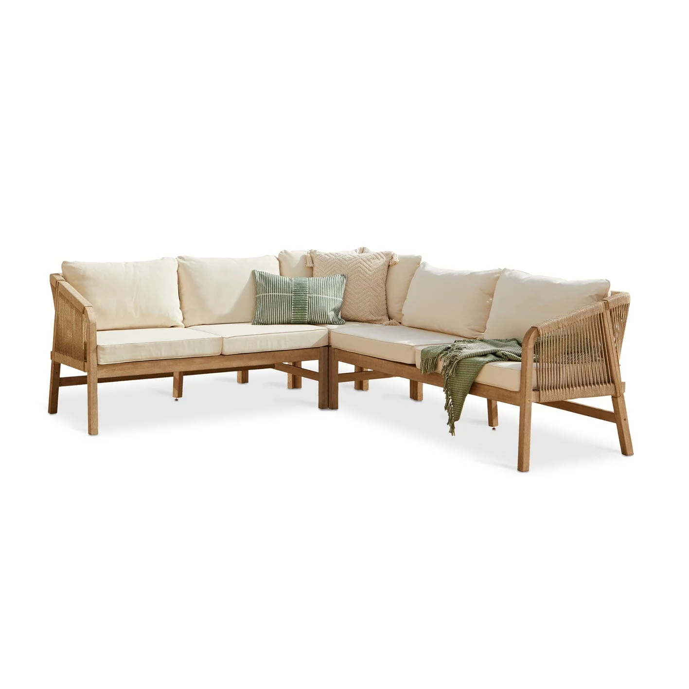 Shiro Wooden Garden Corner Dining Sofa Set with Cream Parasol - Image 14