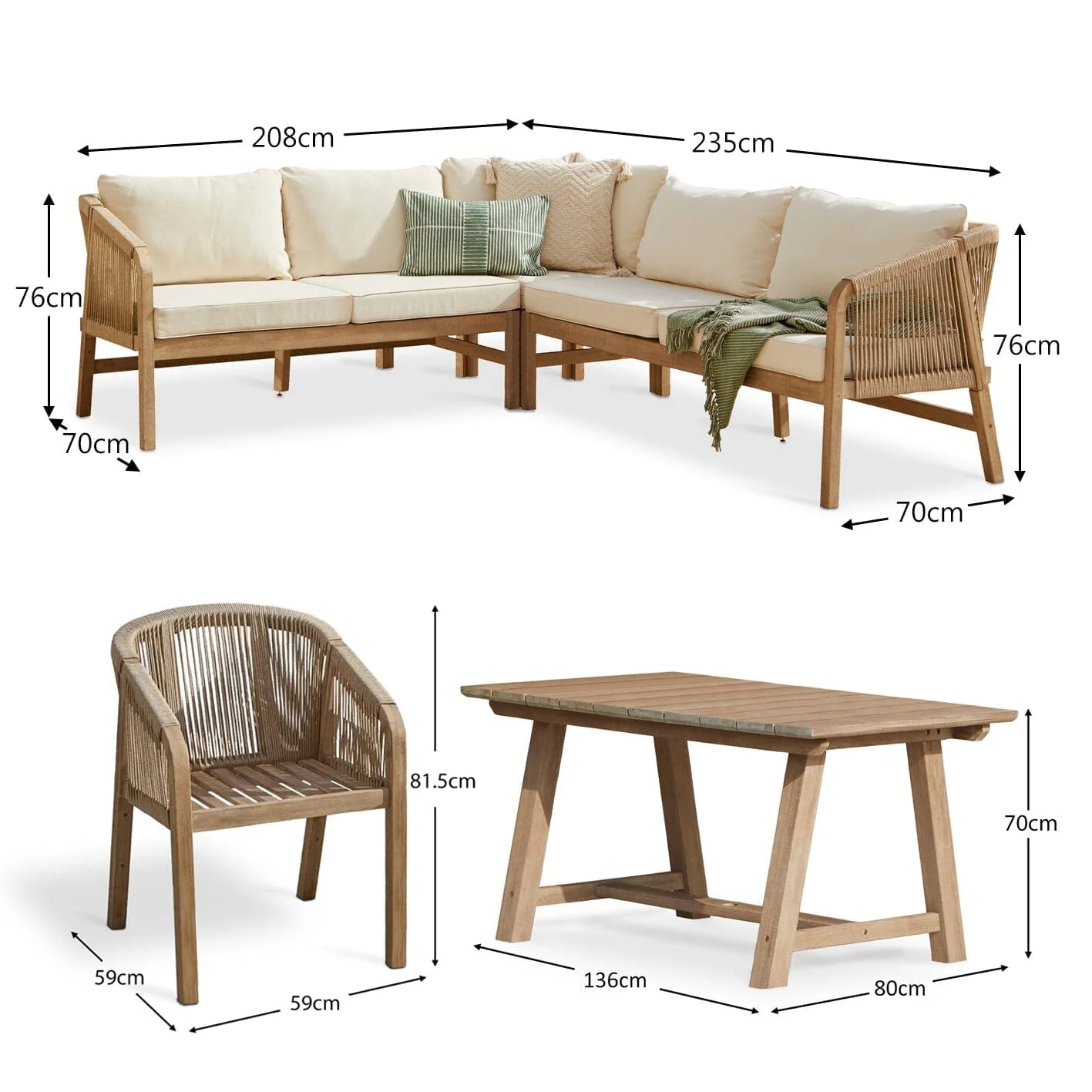 Shiro Wooden Garden Corner Dining Sofa Set with 2 Nala Sand Chairs - Image 23