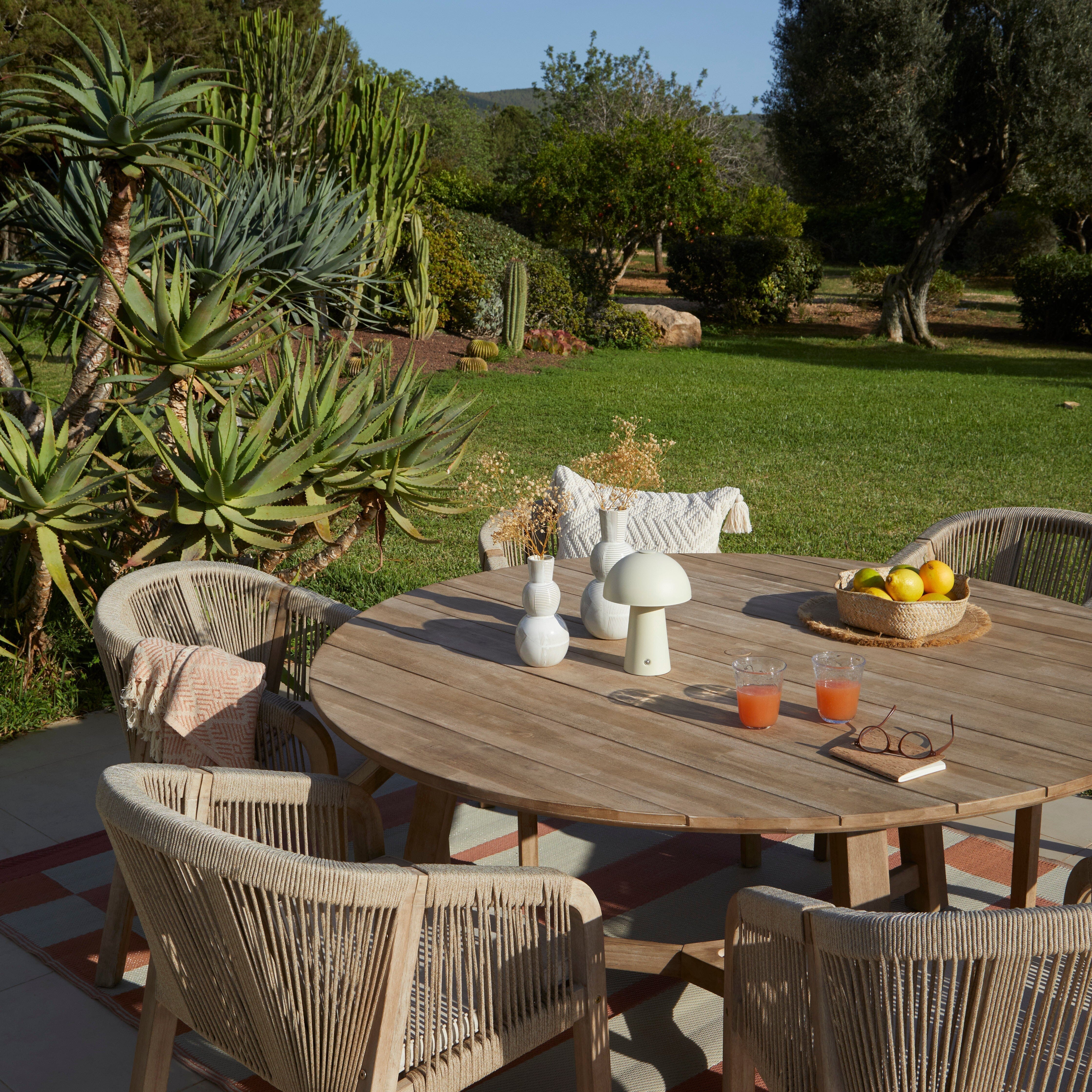 Shiro 6 Seater Wooden Round Dining Set with 6 Nala Sand Cushioned Chairs - Image 5