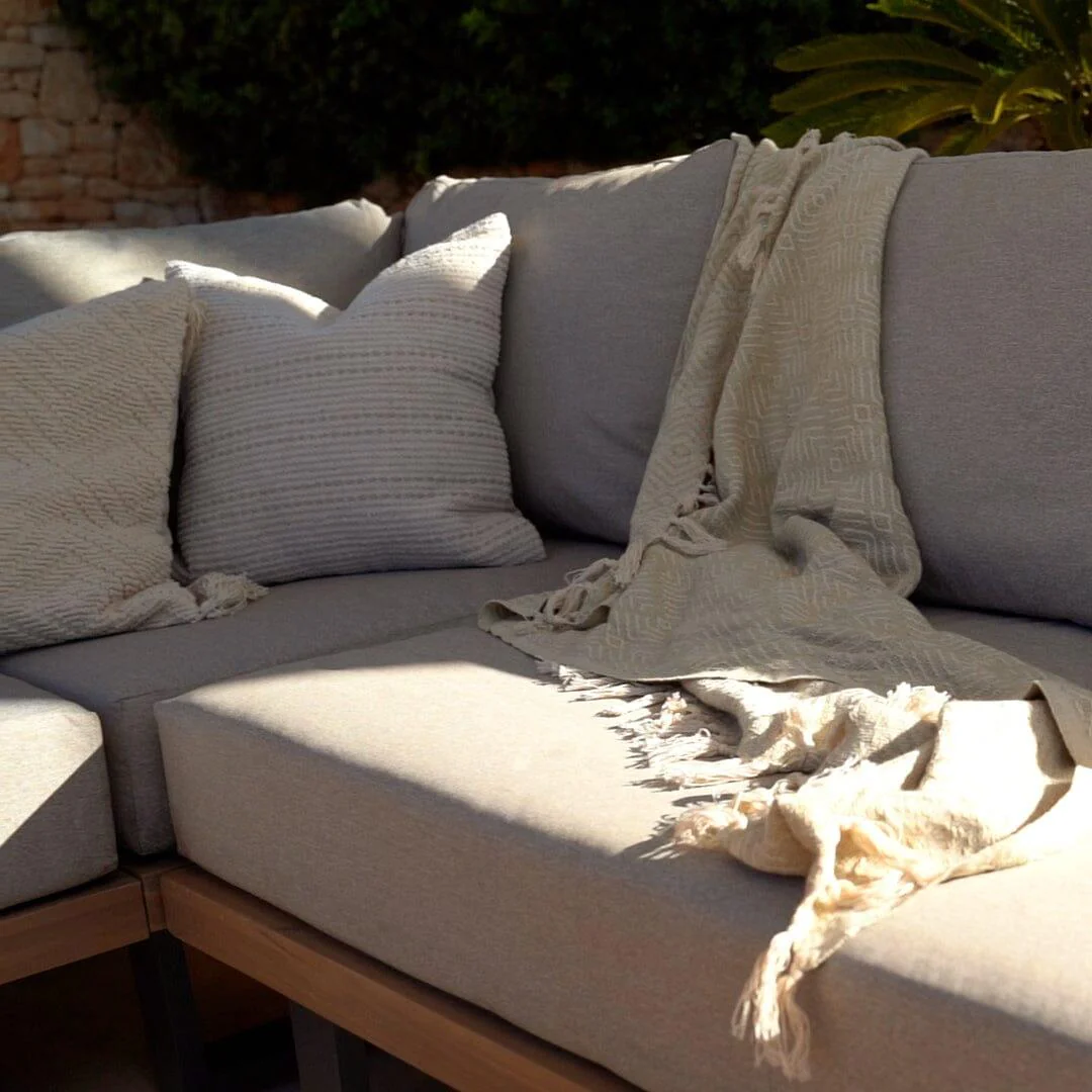 Shiva Garden Corner Sofa Set with Grey LED Premium Parasol - Stone - Image 6