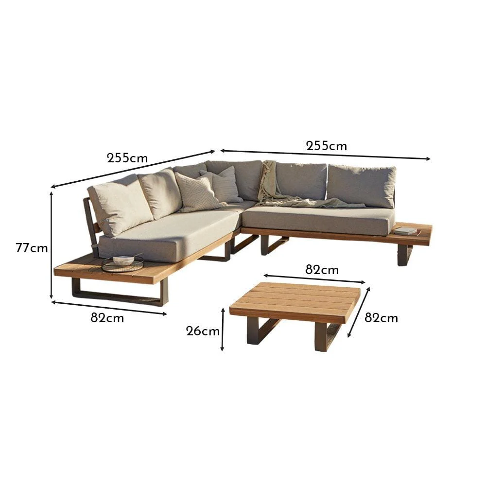 Shiva Garden Corner Sofa Set with Grey LED Premium Parasol - Stone - Image 9