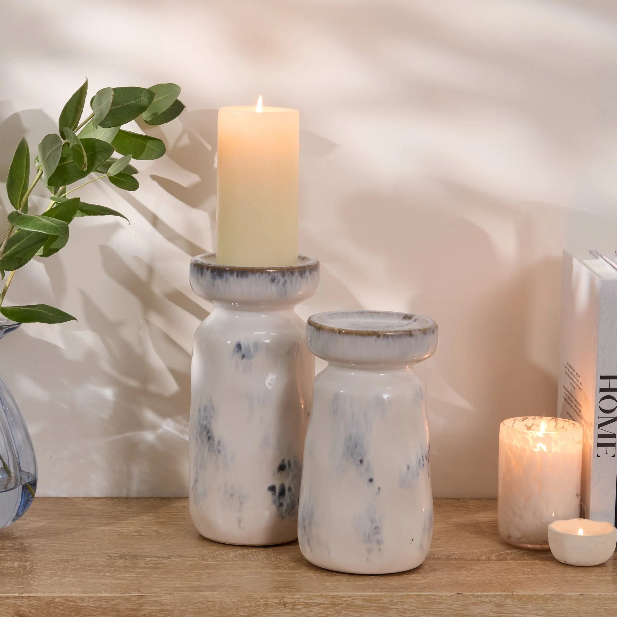 Sintra Ceramic 26.5cm Candle Holder - Cornflower Reactive Glaze