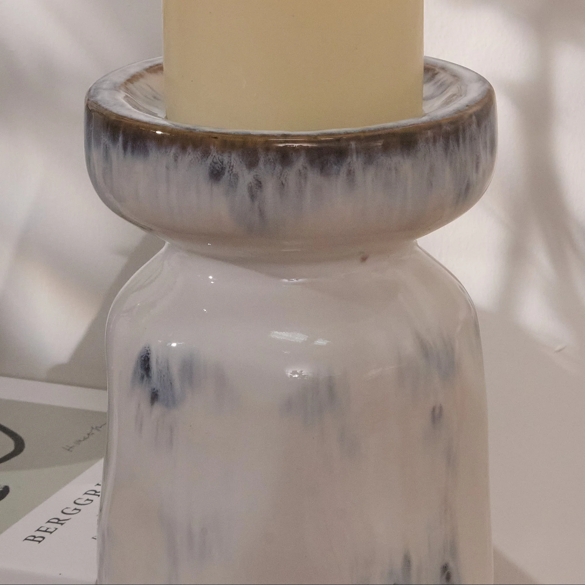 Sintra Ceramic 26.5cm Candle Holder - Cornflower Reactive Glaze - Image 3