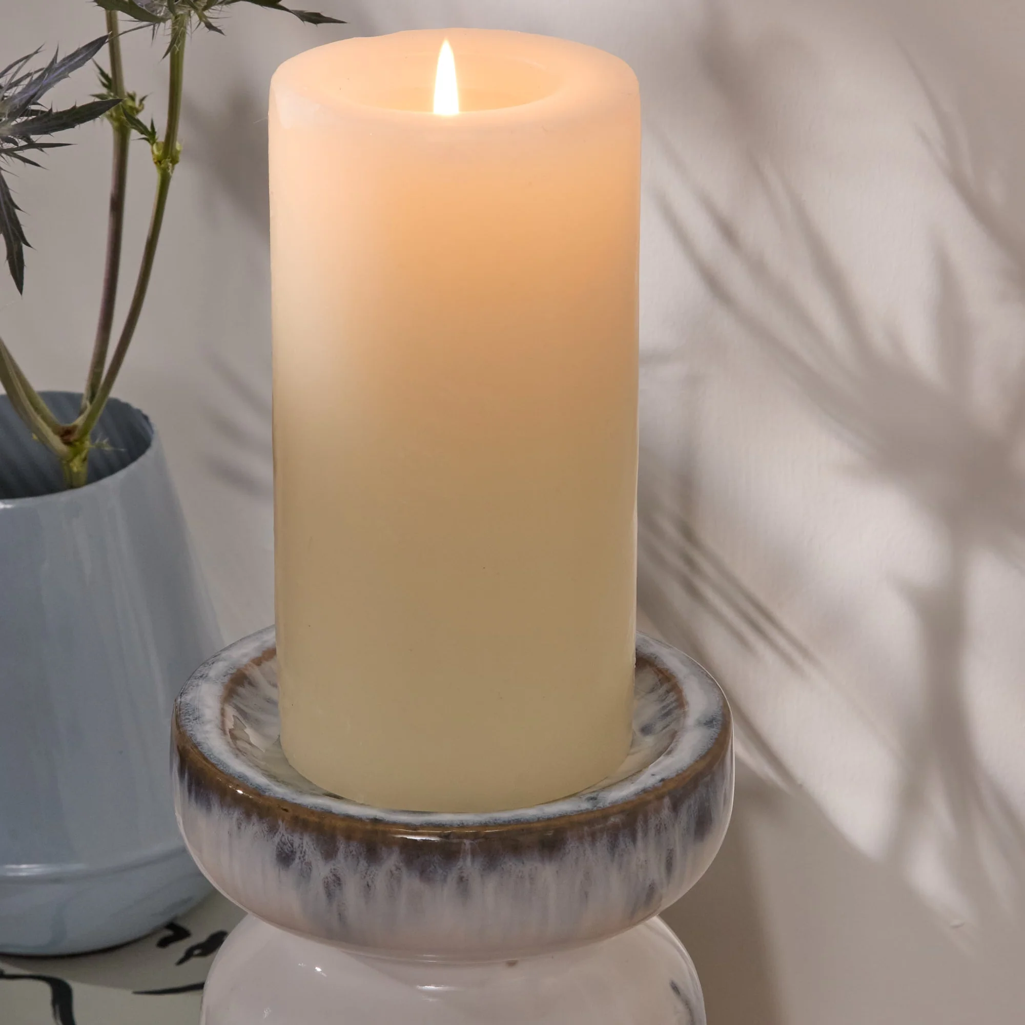 Sintra Ceramic 26.5cm Candle Holder - Cornflower Reactive Glaze - Image 5