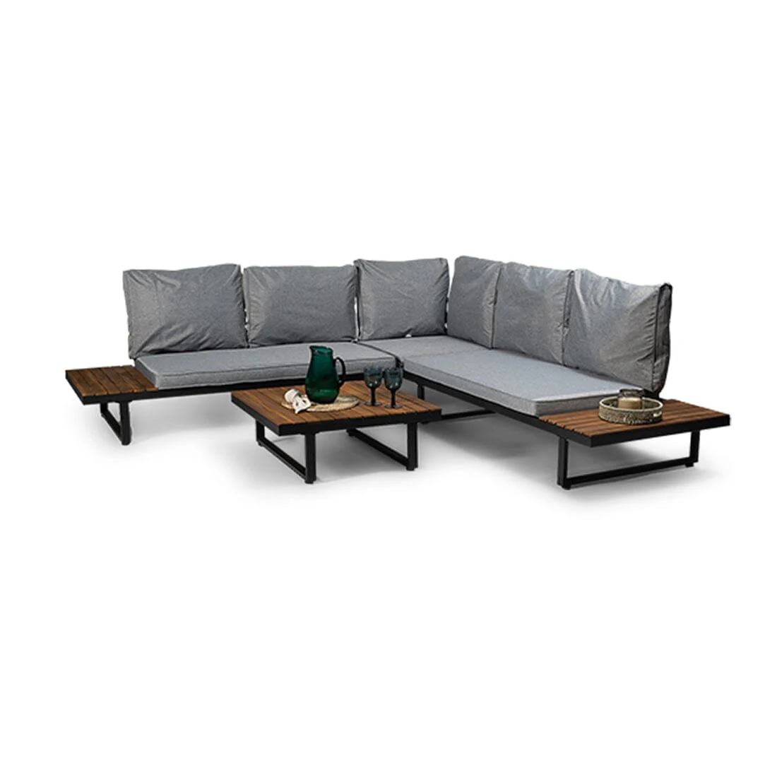 Thea Garden Corner Sofa Set with Grey Parasol - Image 10
