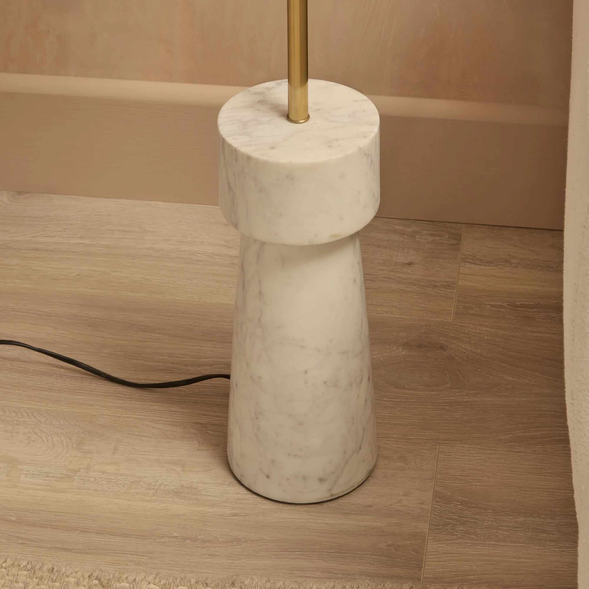 Tiree 97cm White Marble Floor Lamp Base with Tiree 30cm Tall Lamp Shade - Ivory Boucle - Image 2