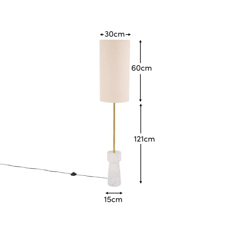 Tiree 97cm White Marble Floor Lamp Base with Tiree 30cm Tall Lamp Shade - Ivory Boucle - Image 8