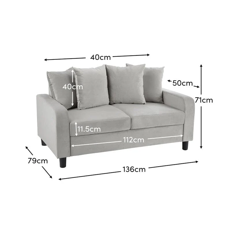 Tracy 2 Seater Sofa - Grey Velvet with Black Legs - Image 7