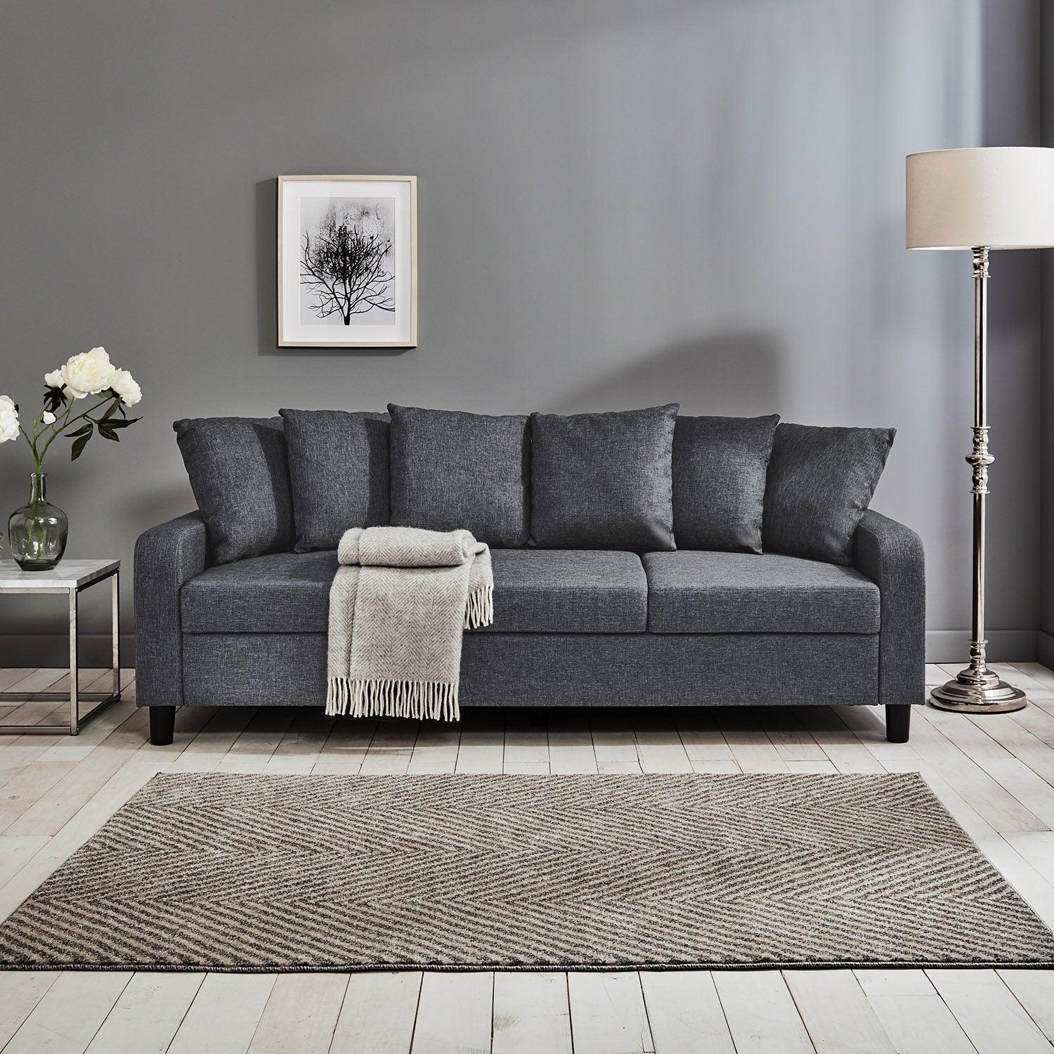 Tracy 3 Seater Sofa - Grey Linen with Black Legs - Image 3