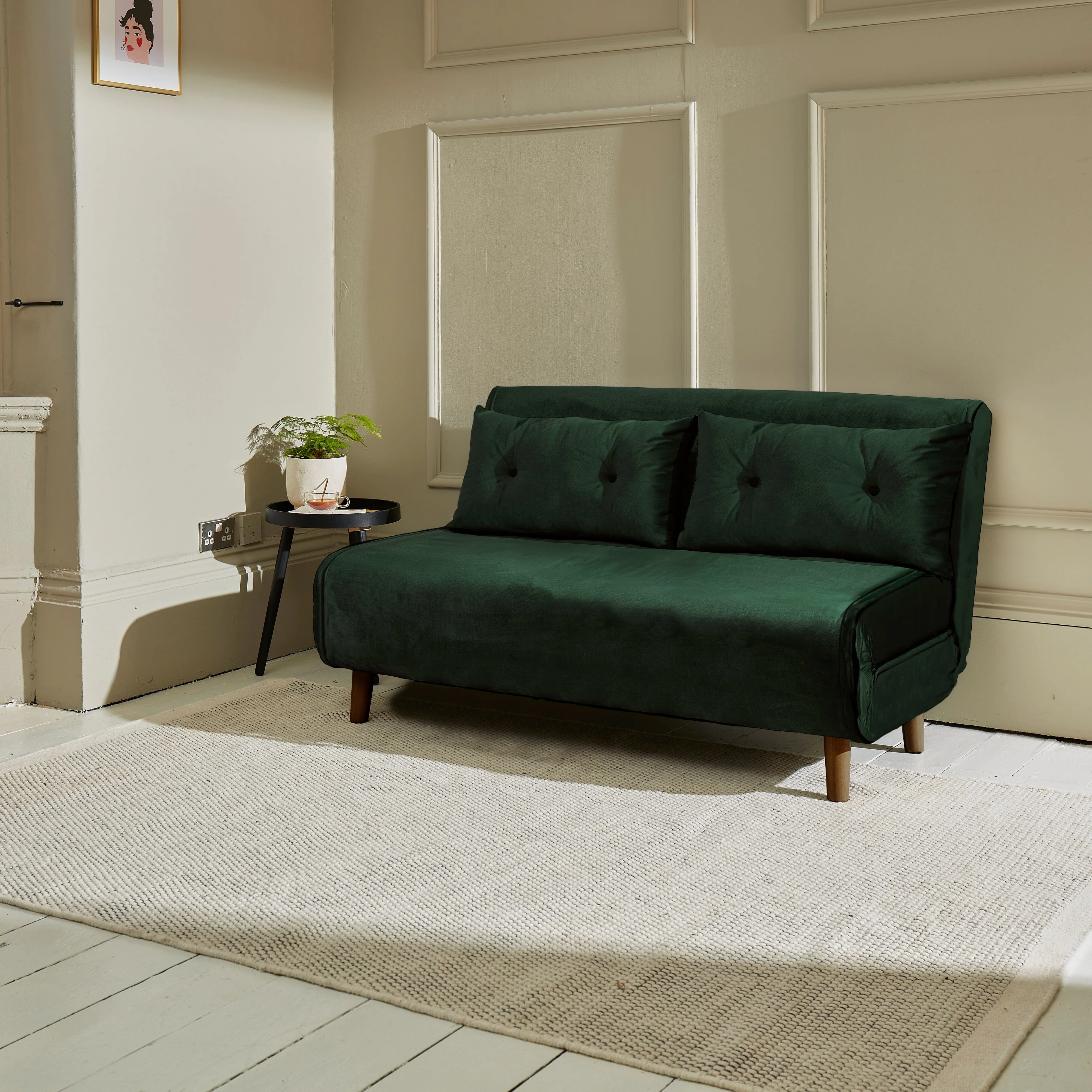 Una 2 Seater Double Sofa Bed - Green Velvet - Image 4