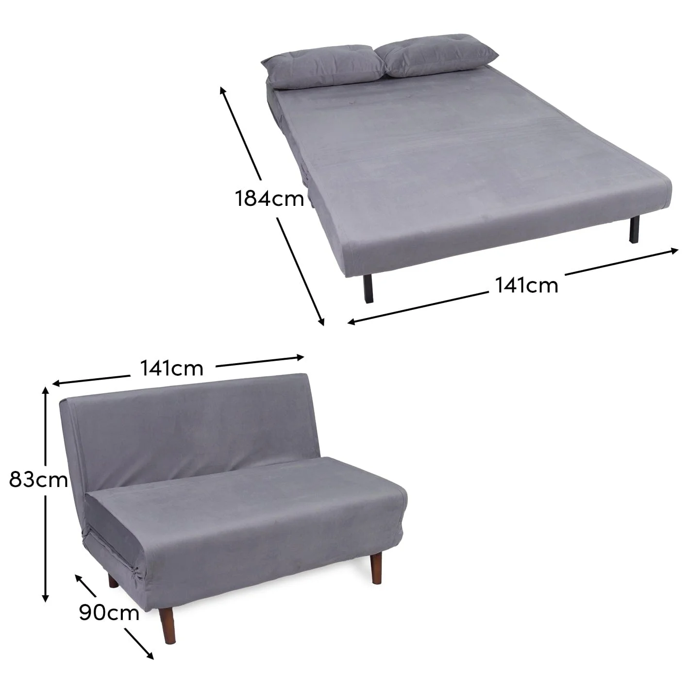 Una 2 Seater Double Sofa Bed - Grey Velvet - Image 13