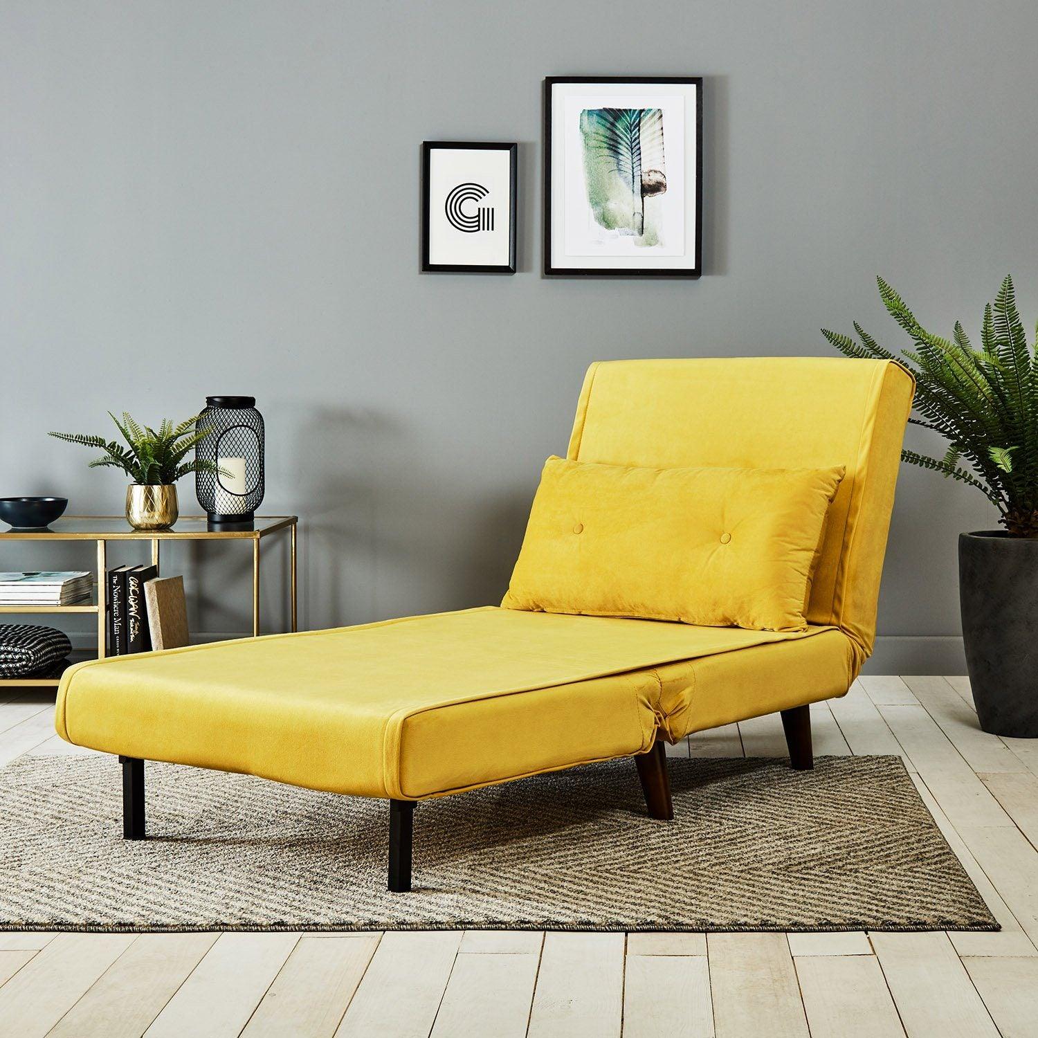 Una Single Sofa Bed - Yellow Velvet - Image 5