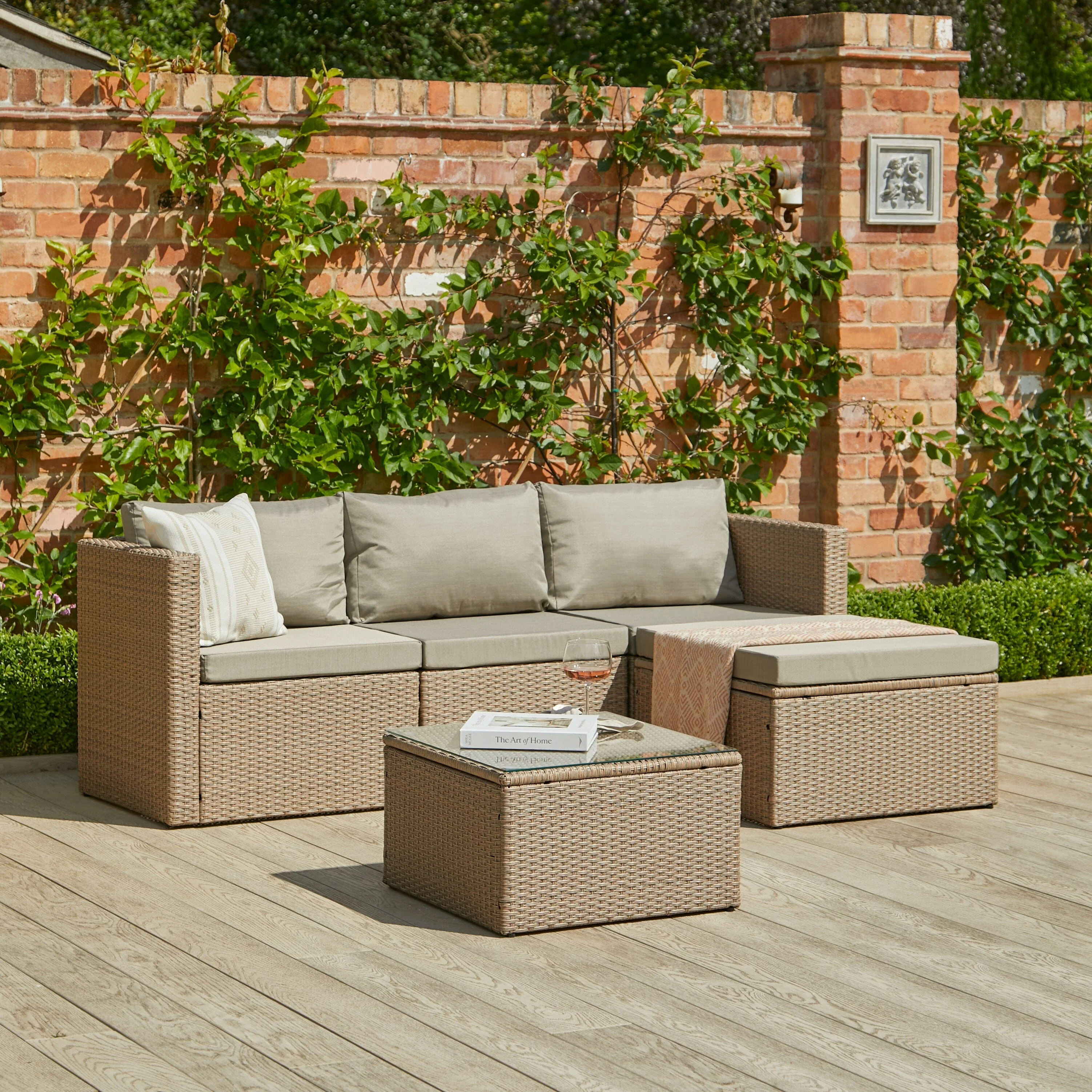 Weston 4 Seater Rattan Garden Corner Sofa Set with Cream LED Premium Parasol - Natural Weave - Image 8