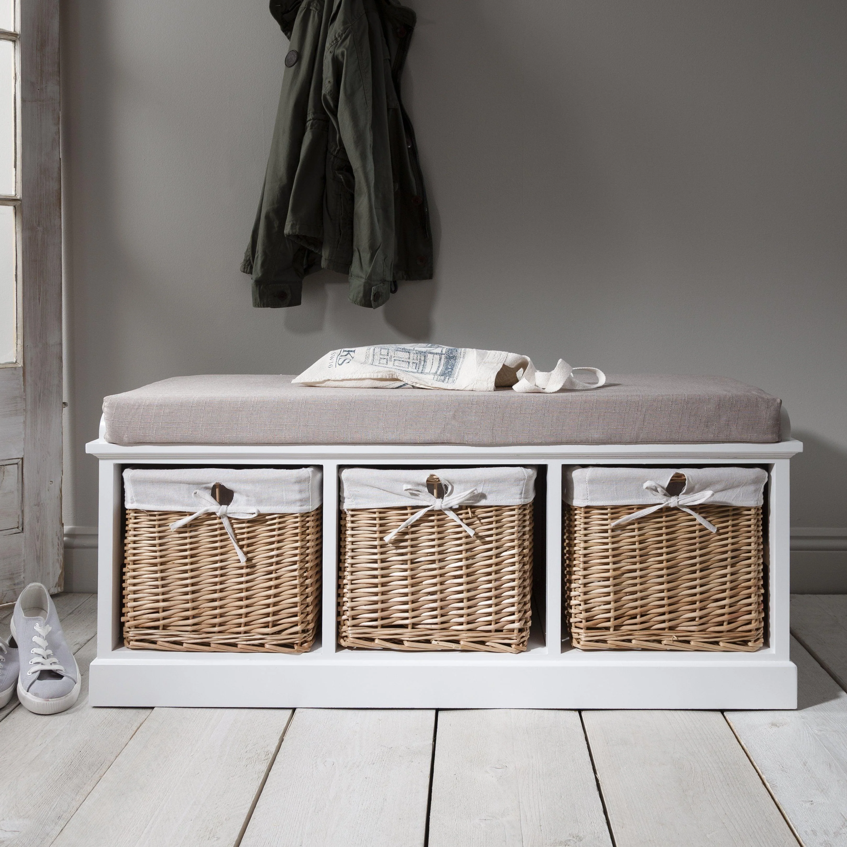 Fyfield 3 Seater Hallway Storage Bench with Storage - White