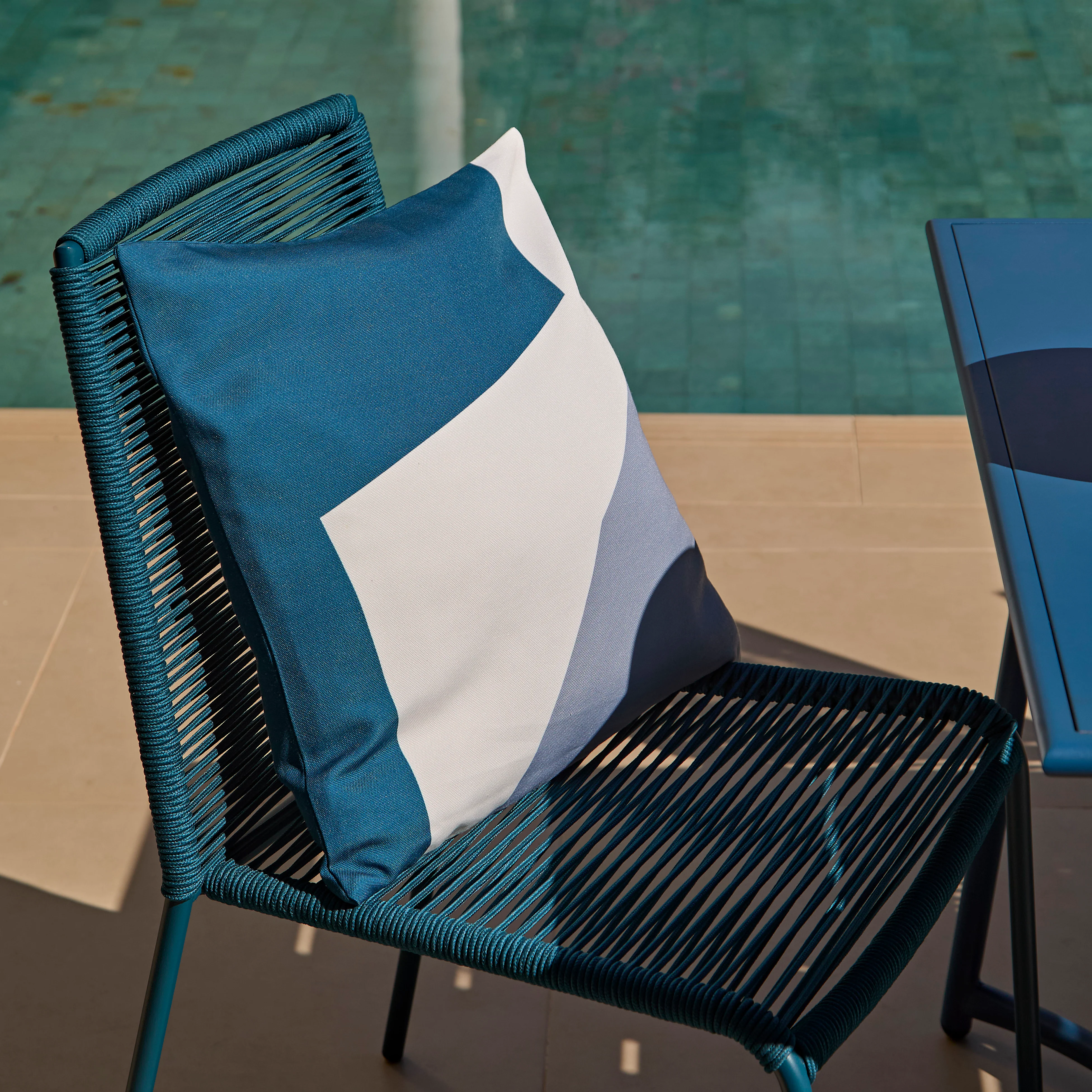 Wilder 6 Seater Blue Garden Dining Set with Ryder Teal Chairs - Image 3