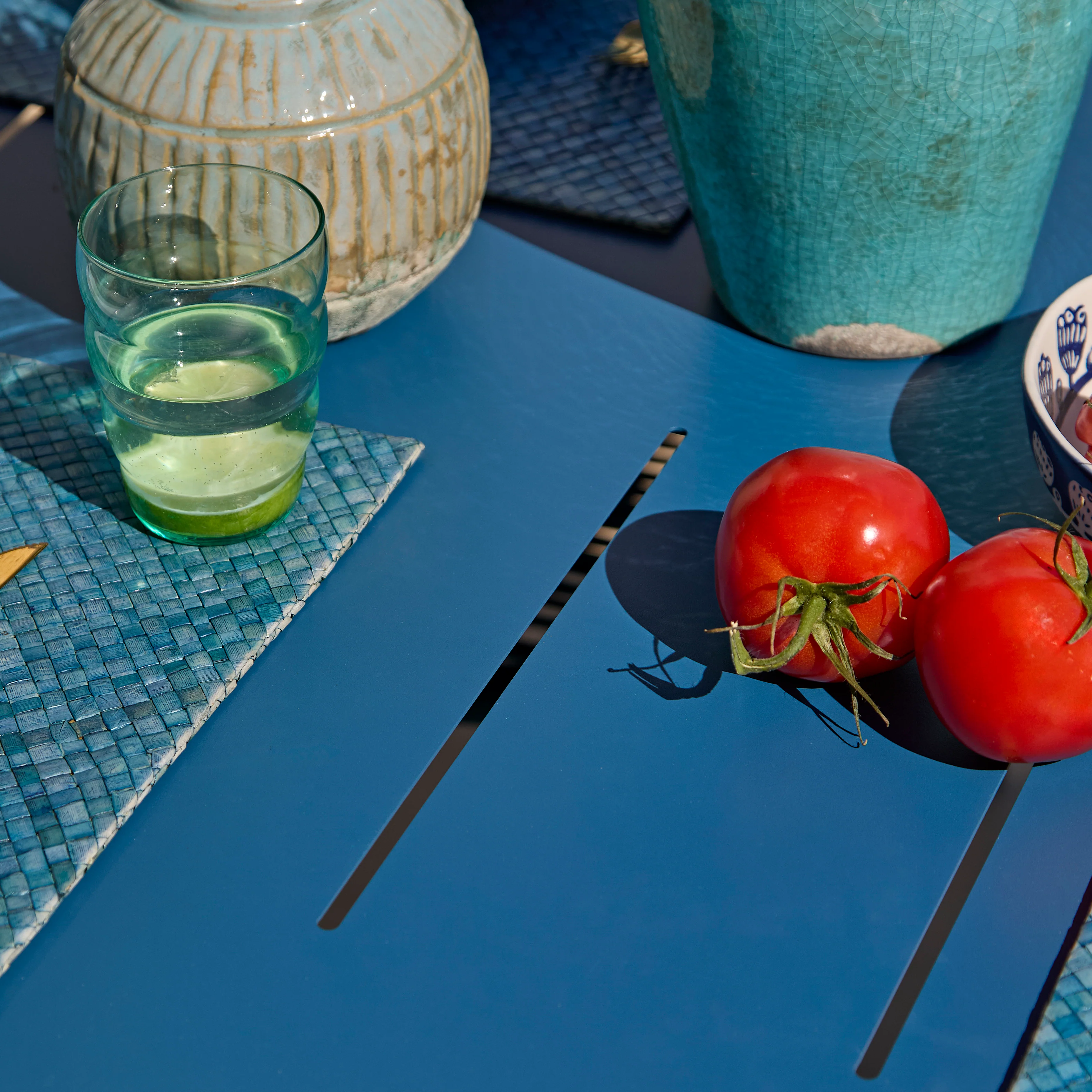 Wilder 6 Seater Blue Garden Dining Set with Ryder Teal Chairs - Image 5