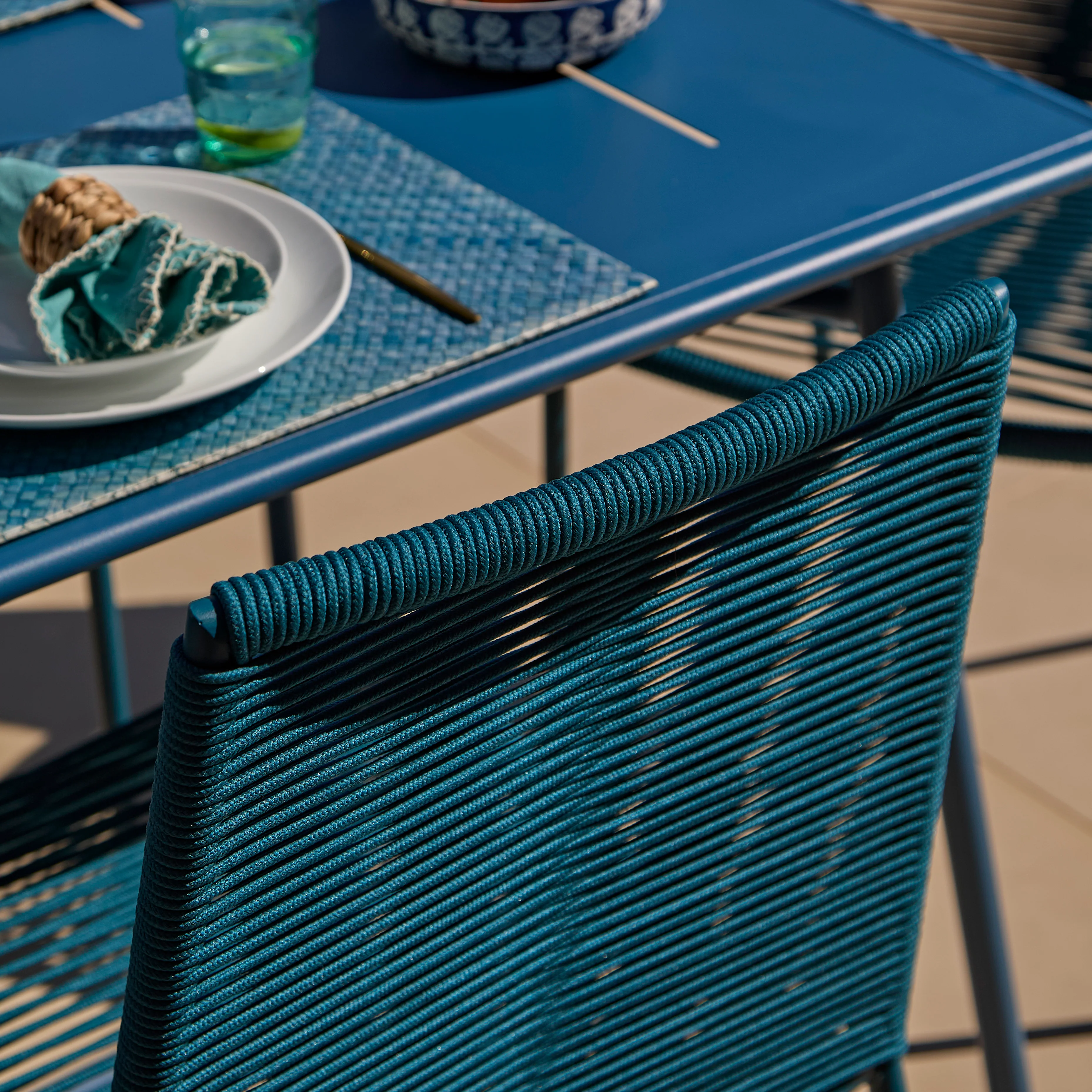 Wilder 6 Seater Blue Garden Dining Set with Ryder Teal Chairs - Image 8