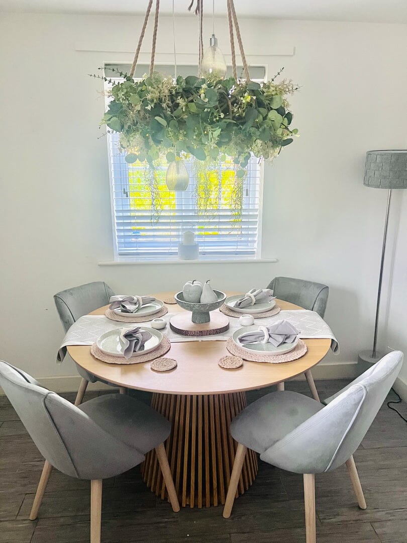Willow Pale Oak Dining Table Set - 4 Seater - Freya Grey Dining Chairs - Whitewash Legs - Image 3