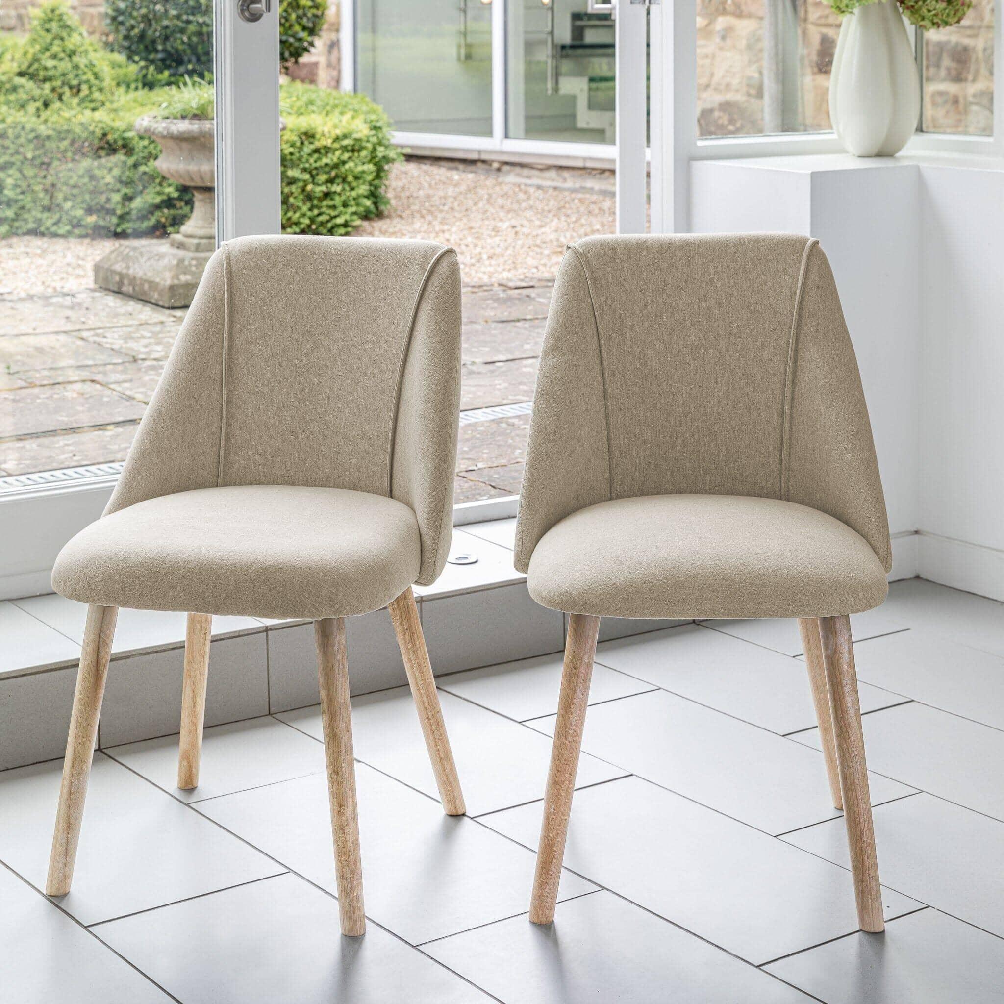 Willow Pale Oak Dining Table Set - 4 Seater - Freya Sand Dining Chairs - Whitewash Legs - Image 2
