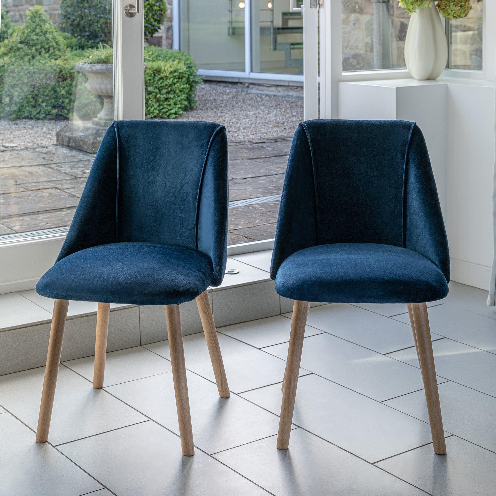 Willow Pale Oak Dining Table Set - 4 Seater - Freya Blue Dining Chairs - Whitewash Legs - Image 2