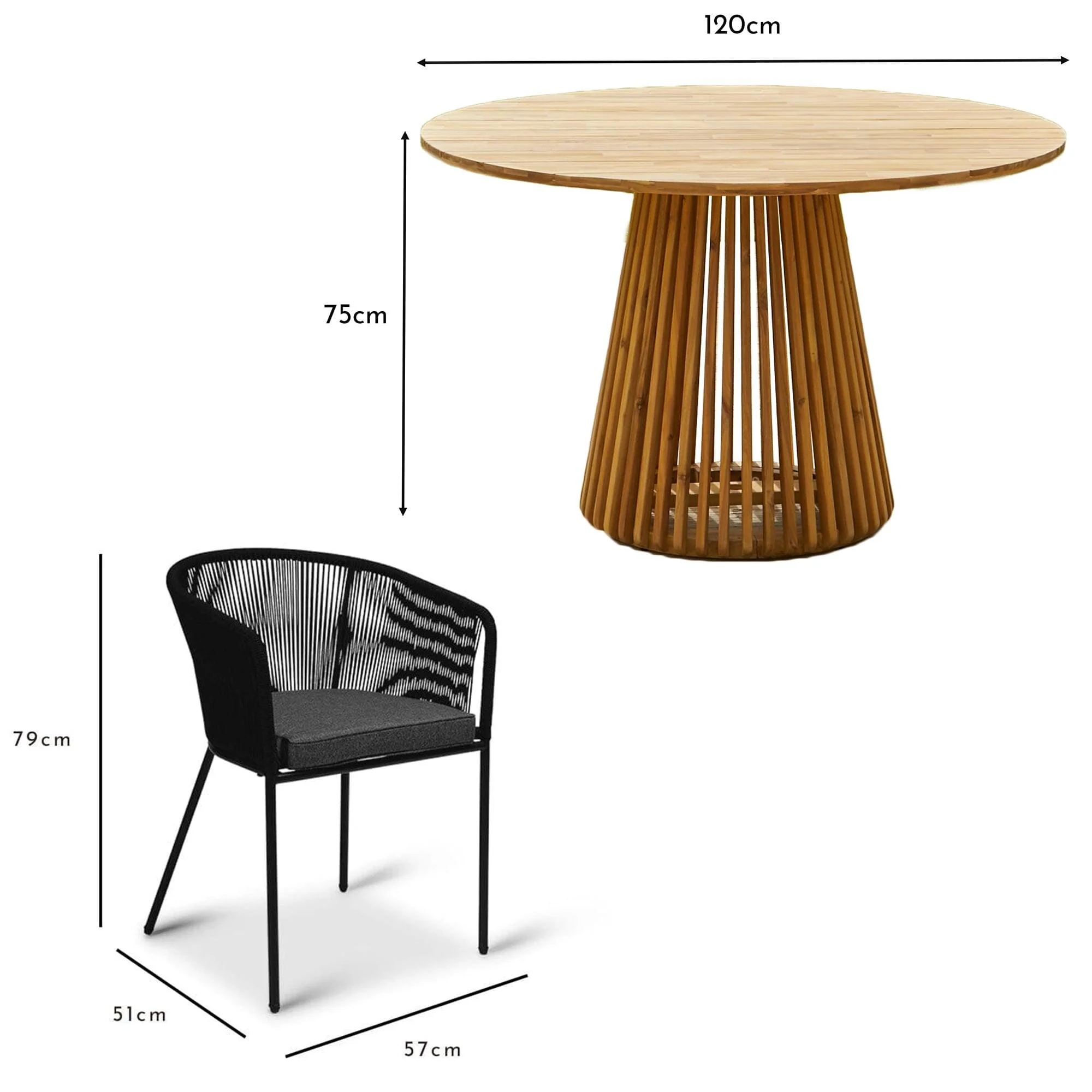 Willow 6 Seater Round Wooden Garden Dining Set - Hali Black Chairs - Image 7