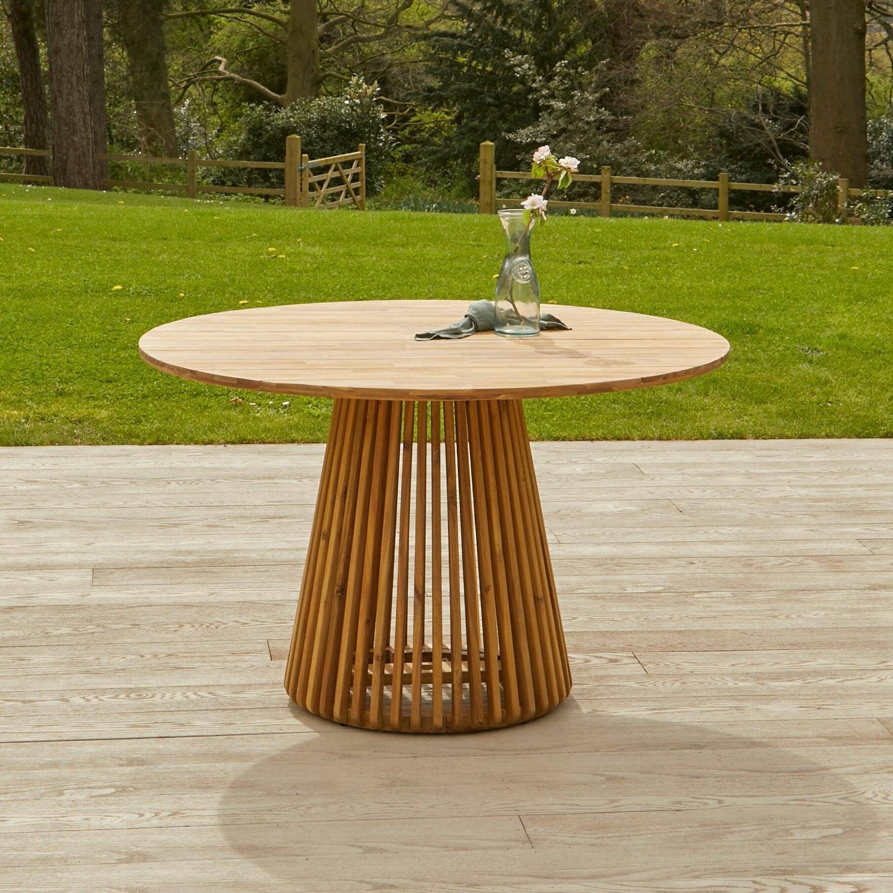 Willow 6 Seater Round Wooden Garden Dining Set - Hali Natural Chairs - Image 2