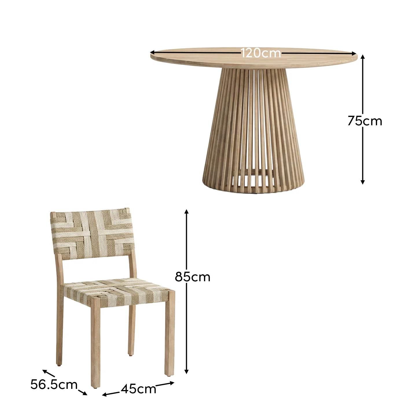 Willow 4 Seater Wooden Brushed Light Acacia Round Dining Set with Saffron Natural and Beige Chairs - Image 11