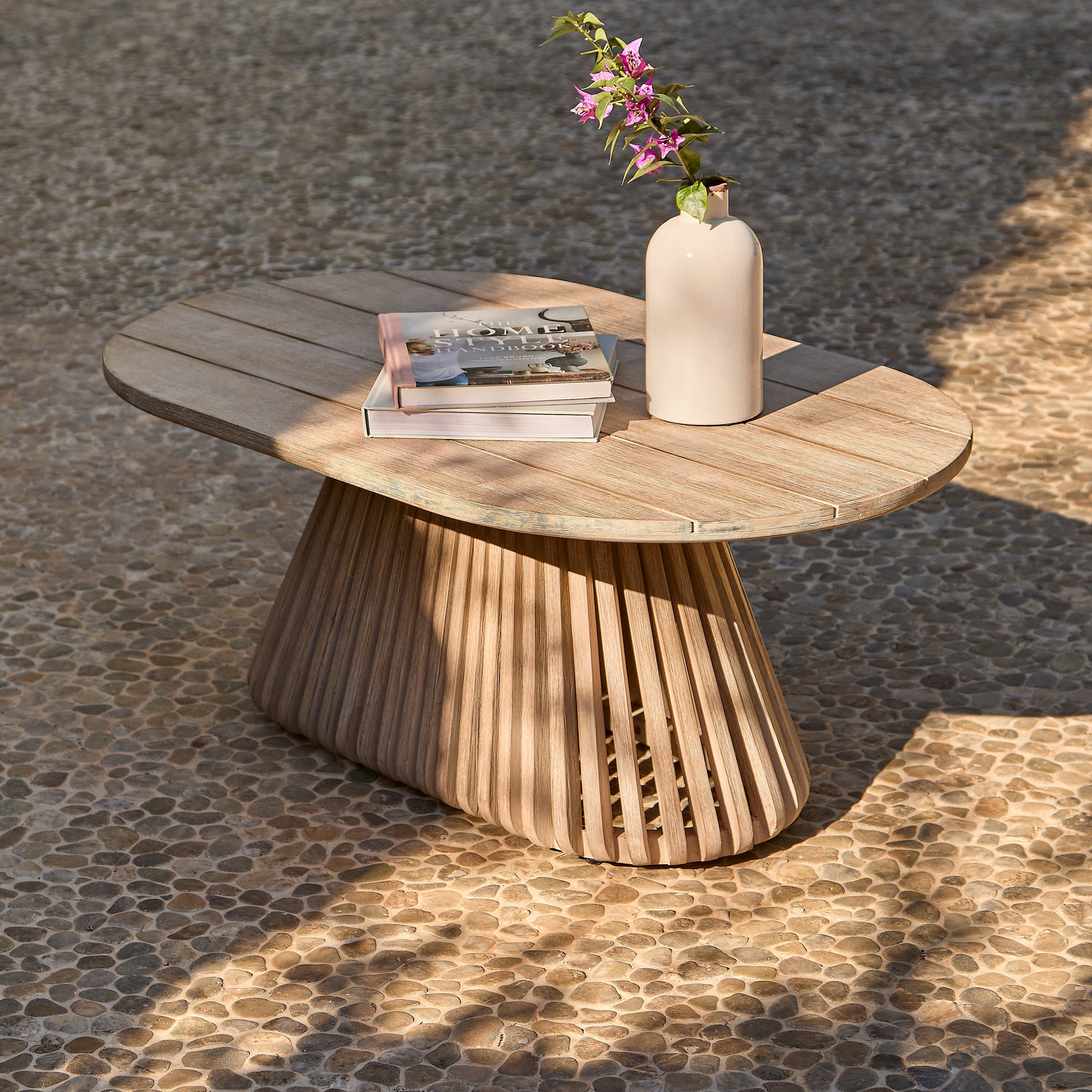 Willow Oval Garden Coffee Table - Brushed Light Acacia - Image 4
