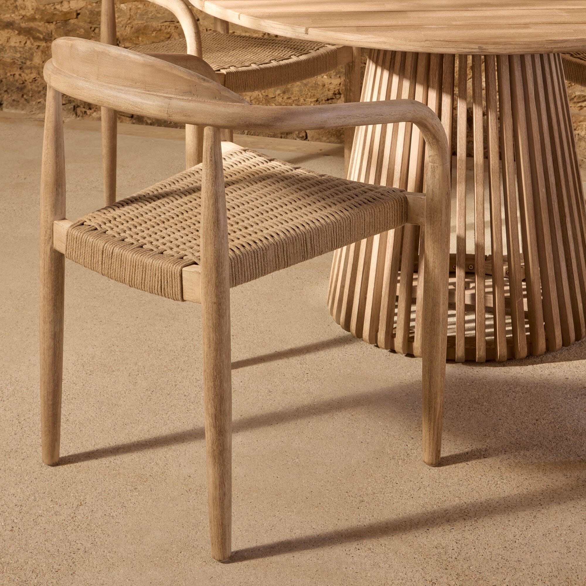 Willow 4 Seater Round Garden Dining Set with Sasha Chairs - Sand Rope - Image 2