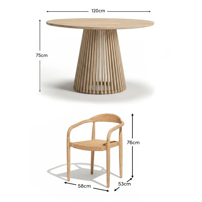 Willow 4 Seater Round Garden Dining Set with Sasha Chairs - Sand Rope - Image 8